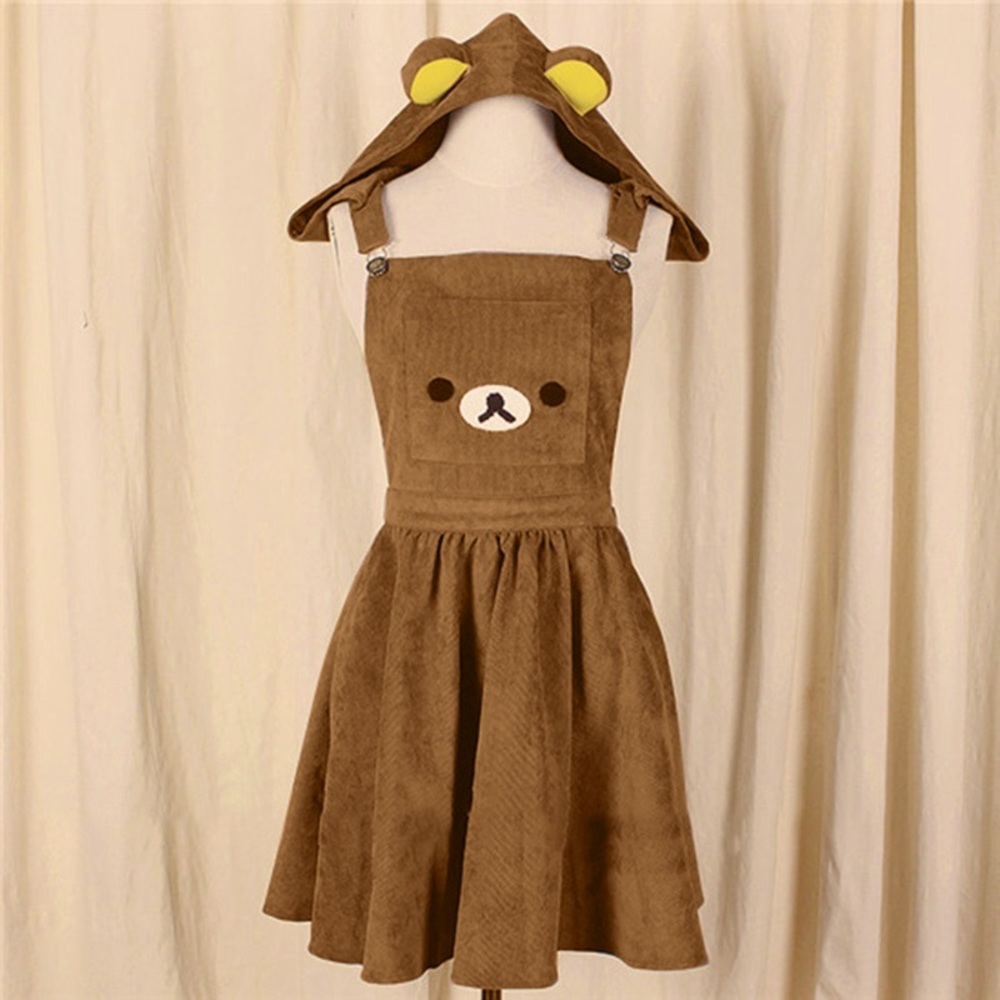 Kawaii Brown Teddy Bear Overall Dress